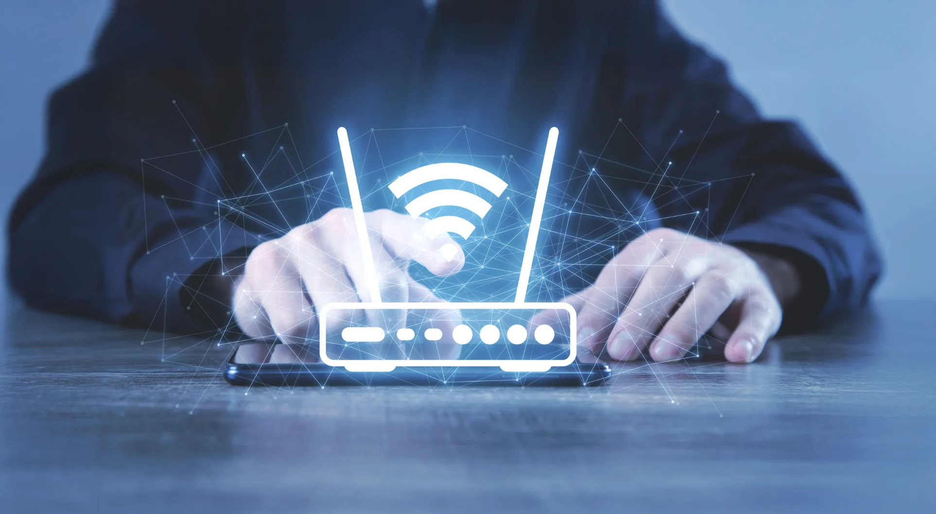 Person interacting with a wireless router illustration