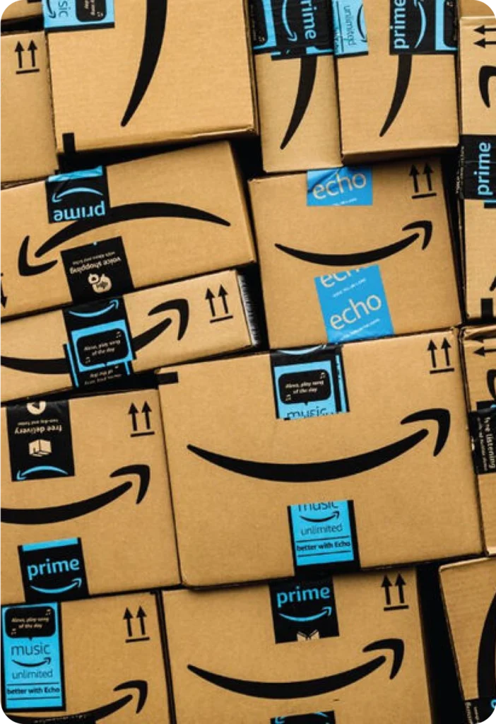 Stack of Amazon Prime delivery boxes